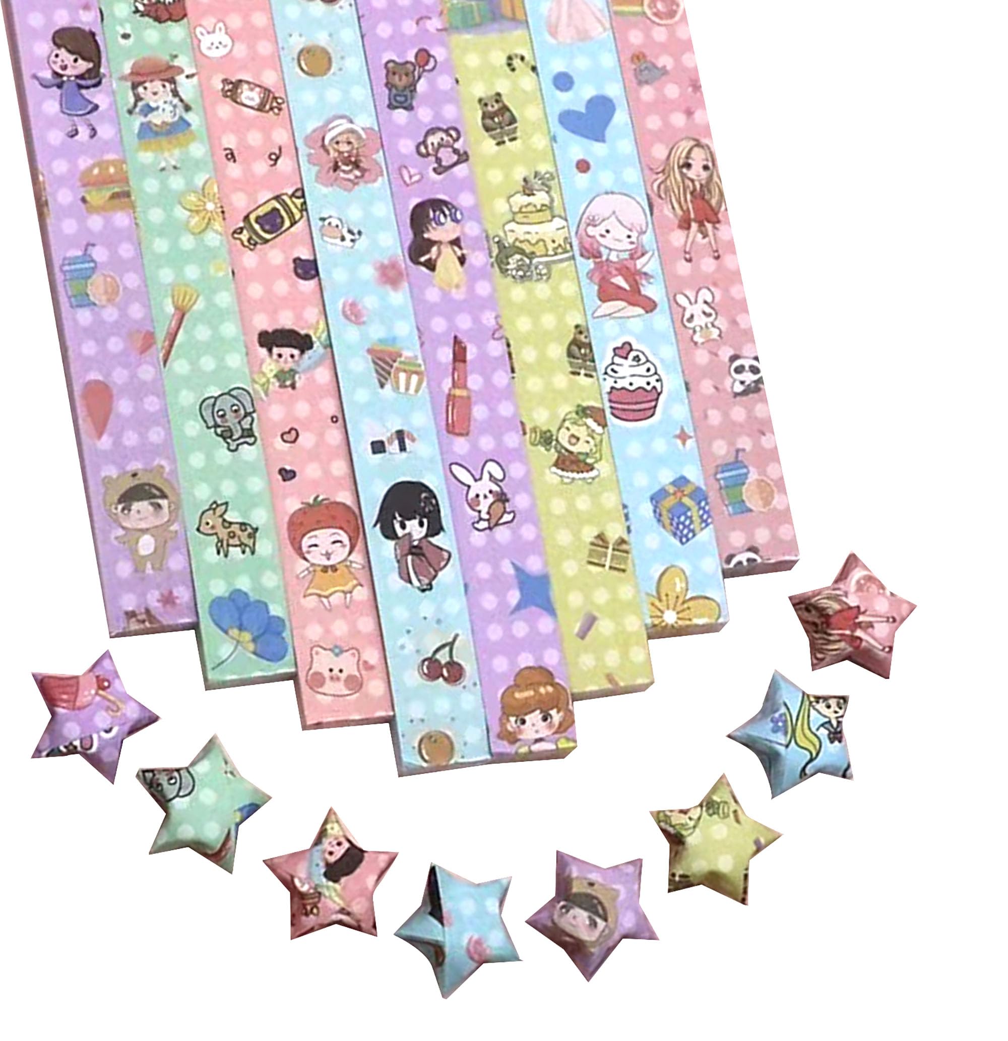 Photo 1 of 1080 Sheets Origami Star Paper Different Designs of Cute Strips Lucky Star Decoration Folding Paper for DIY Hand Art Supplies (Style03-1080 Sheets)
