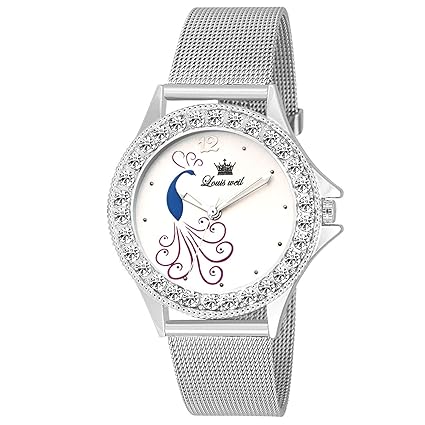 Louis Weil Analogue Silver Crystal Gemstone Women's Wrist Watch