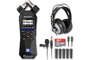 Zoom H1essential 2-Track 32-Bit Float Portable Audio Recorder with StreamEye Cans50 Professional Headphones, Lavalier GO Lav Mic, 5 AAA Batteries, USB-C to USB-C Cable and 32GB microSD Card