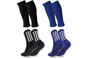 ZXOLDZX 2 Set Grip Soccer Socks with Shin Guard Sleeves Non Slip Soccer Leg Sleeve Socks for Men Women