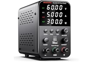DIAIARY DC Power Supply Variable, 60V 5A Bench Power Supply with Encoder Knob, 4-Digits Display, Adjustable Regulated lab Power Supply with 5V 3.6A USB & Type-C Quick-Charge, Output Switch