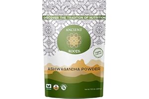 Ancient Roots Ashwagandha Powder 100% Pure & Natural, Non-GMO, Gluten-Free Perfect for Smoothies, Teas, and Recipes 10.5 oz Resealable Bag