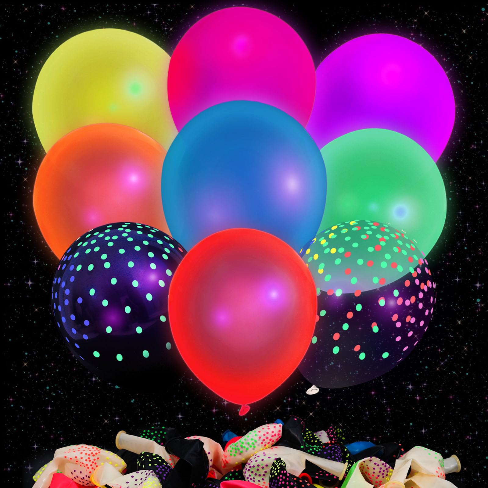 Photo 1 of 3 otters 66PCS Glow Balloons Assorted, 12" UV Neon Balloons Neon Glow in the Dark Balloons with Large Dots Party Fluorescent Balloons for Birthday Wedding Glow Party Supplies