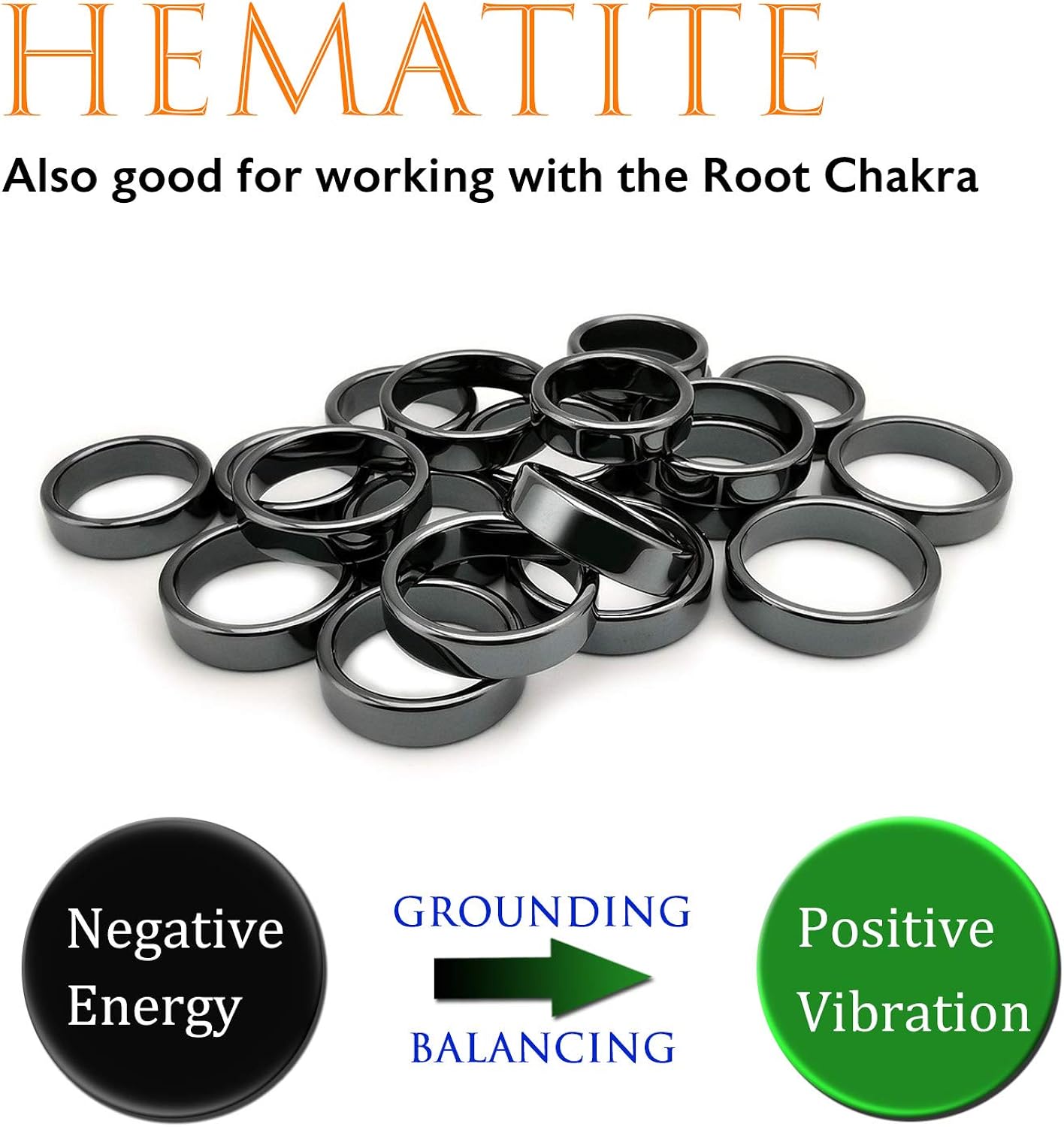 Morchic 20Pcs Hematite Stone Flat Band Rings for Women Men Unisex, Anxiety Balance Root Chakra 6mm Thick (Pack of Mixed Size): Clothing