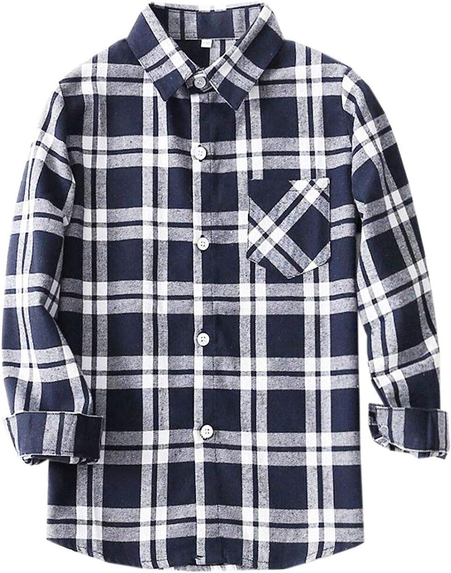 SANGTREE Boys' & Men's Plaid Flannel Button Down Shirt, 3 Months - Men 4XL