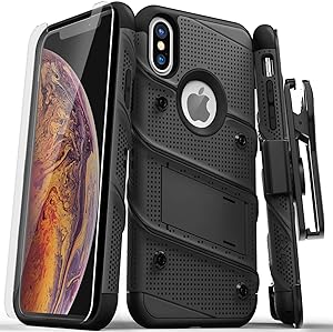 ZIZO Bolt Series for iPhone Xs Max case Military Grade Drop Tested with Tempered Glass Screen Protector, Holster, Kickstand Black/Black