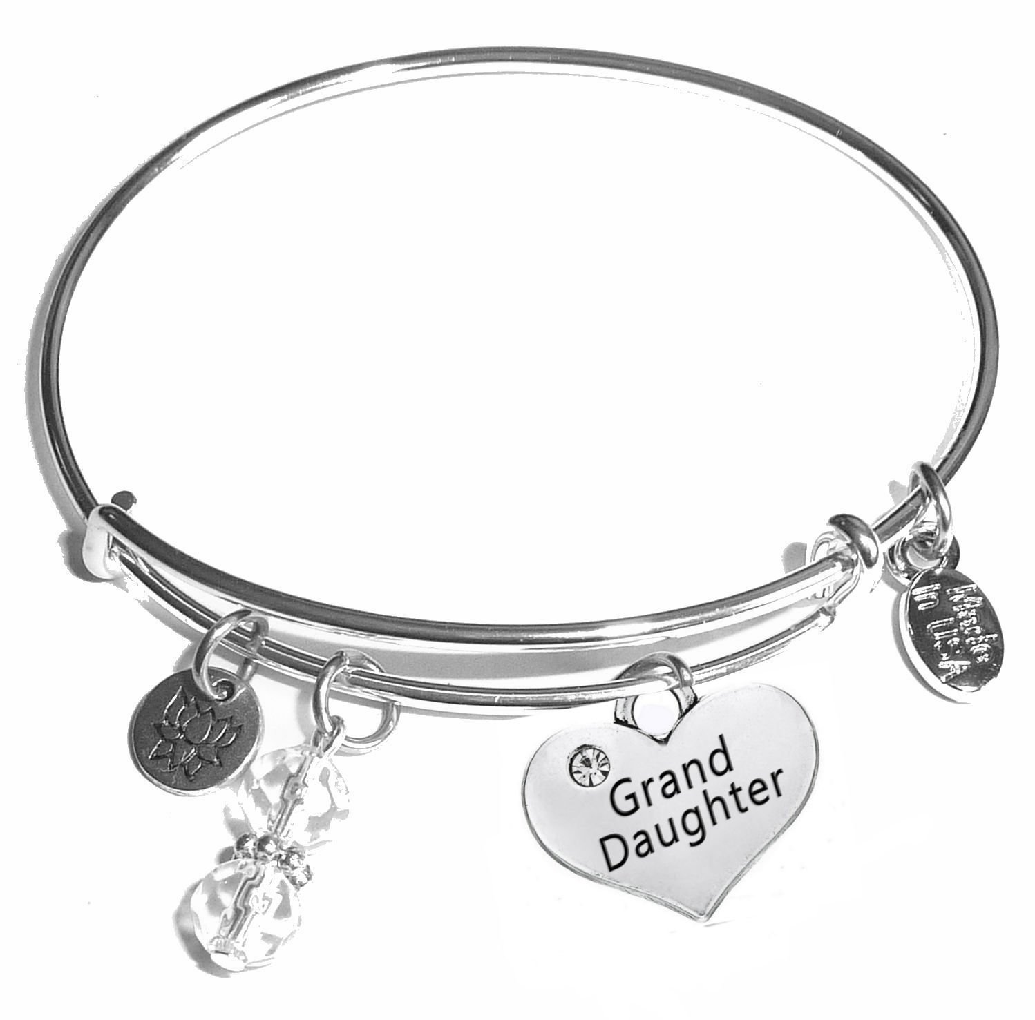 Hidden Hollow Beads Women's Stainless Steel Message Charm Expandable Wire Bangle Bracelet, Very Popular and Stylish, Arrives in a Gift Bag. (Granddaughter)v, Stainless Steel
