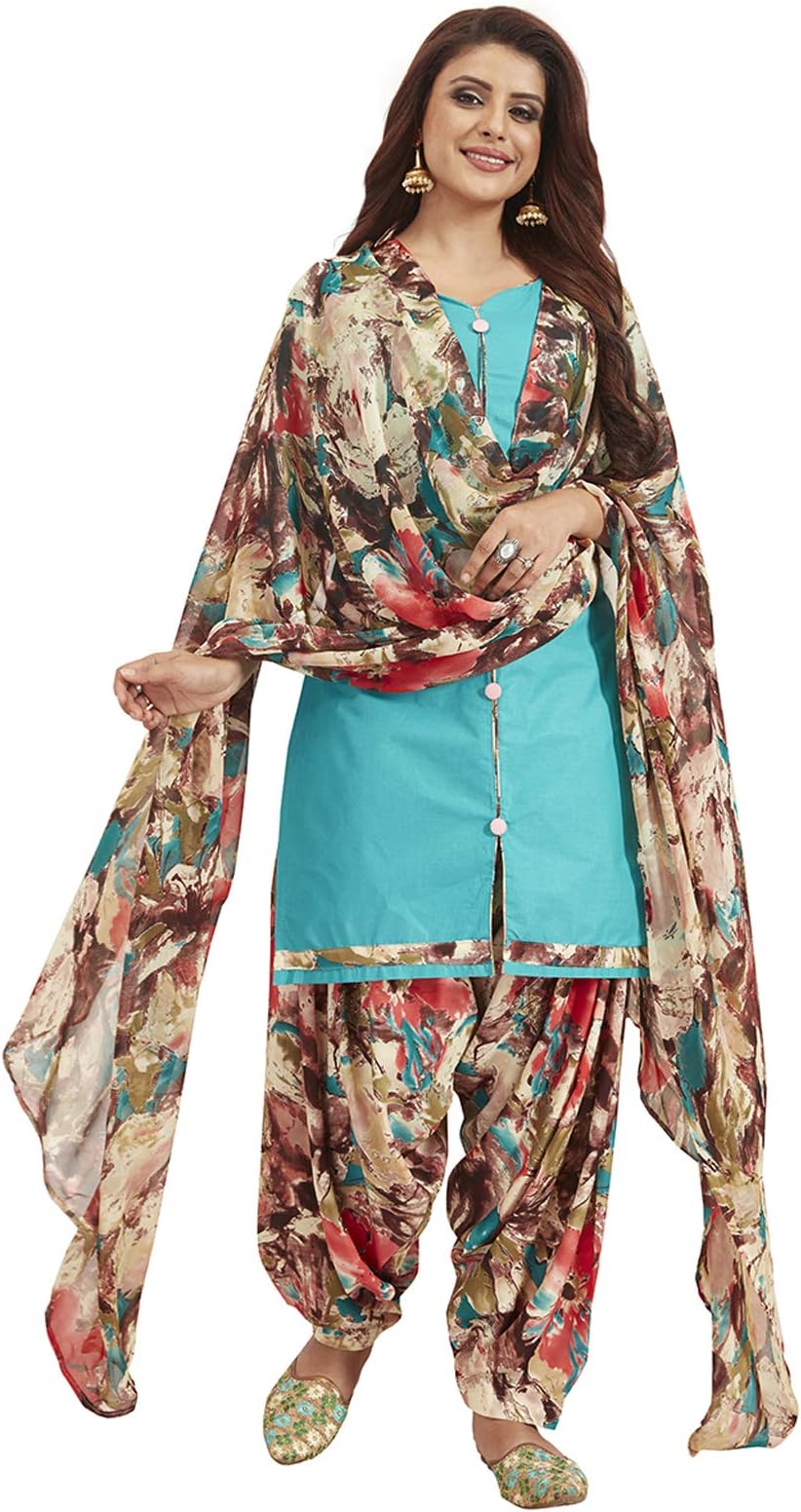 Women's Crepe Unstitched Patiyala Style Churidar Salwar Suit Material with Dupatta