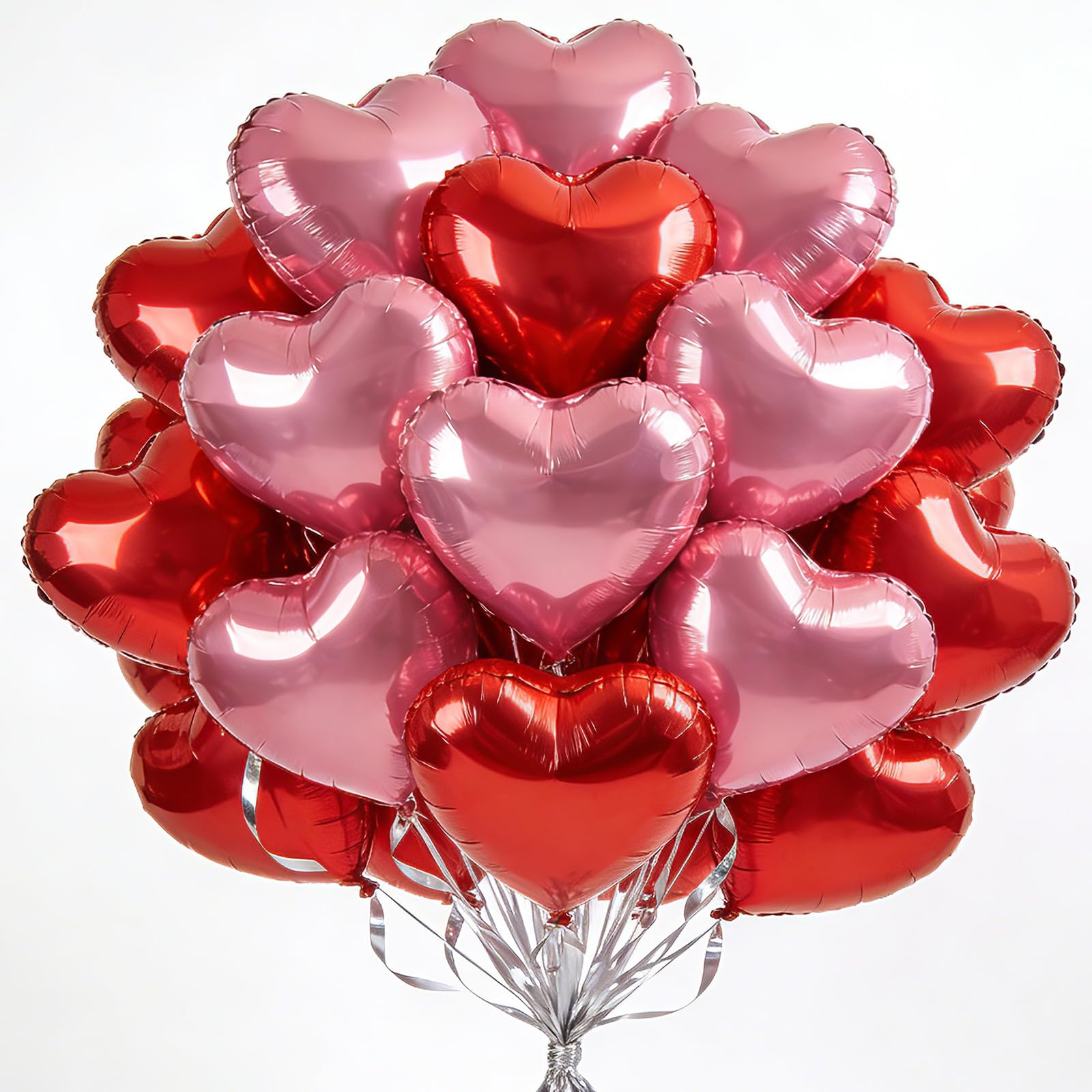 Photo 1 of 18 Inch Red & Pink Heart Balloons, 30 Pcs Heart Shaped Foil Balloons for Valentine‘s Day, Wedding, Birthday - 15 Red, 15 Pink Balloons set- Support Helium - Party Decorations