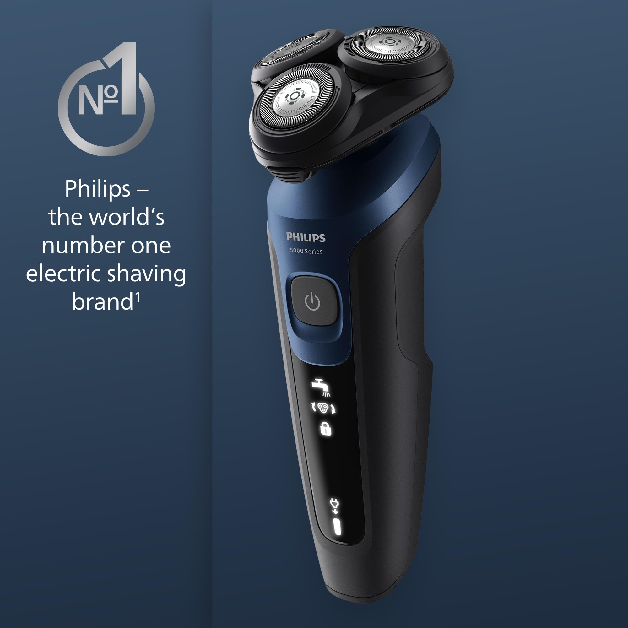 Philips Shaver Series 5000 - Wet & Dry Electric Men's Shaver in Metallic Blue with Precision Trimmer and Soft Pouch Travel Case (Model S5465/18)