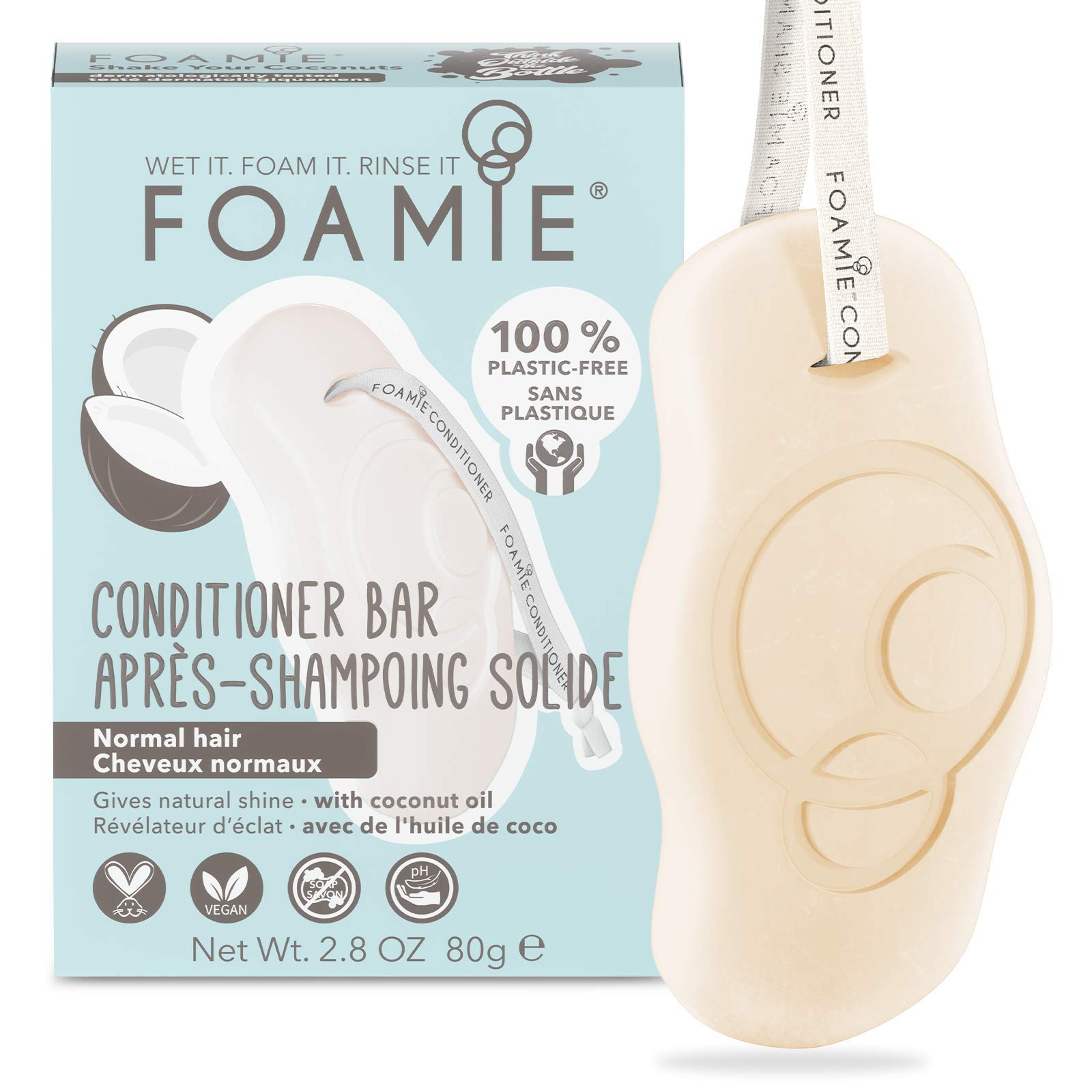FOAMIE Conditioner Bar, Coconut for Normal Hair, Plastic-Free, pH-Balanced, Soap-Free, No Sulphates or Parabens. Made in the UK.
