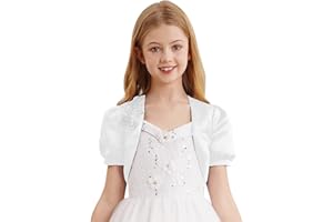 JEYPINMI Flower Girls Sparkly 3D Applique Bolero Shrug Kids Open Front Crop Tops Jacket Cardigan Dressy Coat