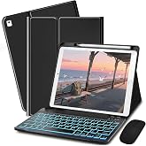 Bxomteng Keyboard Case for iPad 9.7 (6th Gen 2018 / 5th Gen 2017) / Pro 9.7 inch (2016) - 7 Colors Backlit Keyboard Cover and Mouse (Black)
