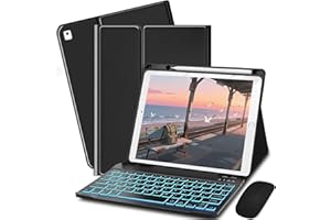 Bxomteng Keyboard Case for iPad 9th / 8th / 7th Generation 10.2 inch - 7 Colors Backlit Keyboard Cover with Pencil Holder and