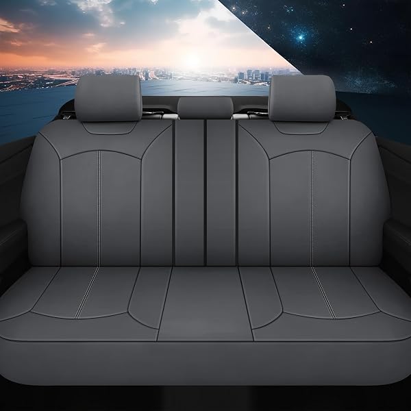 PARIIAOTIN PREMIUM LEATHER CAR SEAT COVERS FULL SEATS, WATERPROOF FRONT SEAT COVERS AND SPLIT REAR BENCH SEAT COVERS FOR CARS,UNIVERSAL AUTOMOTIVE INTERIOR COVERS FOR SEDAN SUV TRUCK VAN PICK-UP,GRAY