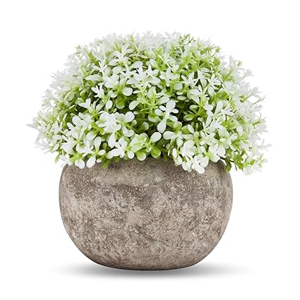 Künstliche Pflanzen Miniplastik Dekorative Kunstpflanze mit Grauen Töpfen für Ihr Büro und Ihrem Wohnbereich zur Zimmerdekora