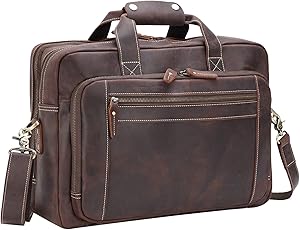 Texbo Men's Solid Thick Full Grain Leather 17.3" Laptop Briefcase Messenger Bag Fit Business Travel