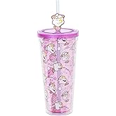 Silver Buffalo Disney Beauty and the Beast Plastic Cold Cup with Lid and Straw Topper Featuring Chip, 24 Ounces