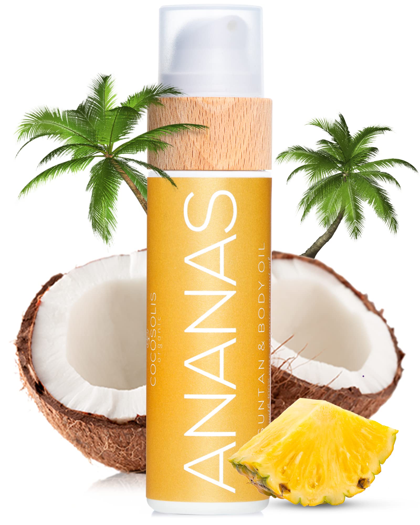 COCOSOLIS ANANAS tanning accelerator - organic tanning oil with vitamin E & pineapple scent for a quick, intensive tan - tanning enhancer for a rich chocolate tan - nourishing body lotion (200)
