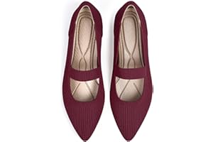 TINGRISE Women's Flats Shoes Pointed Toe Knit Washable Ballet Comfortable Dressy Mary Jane Flat