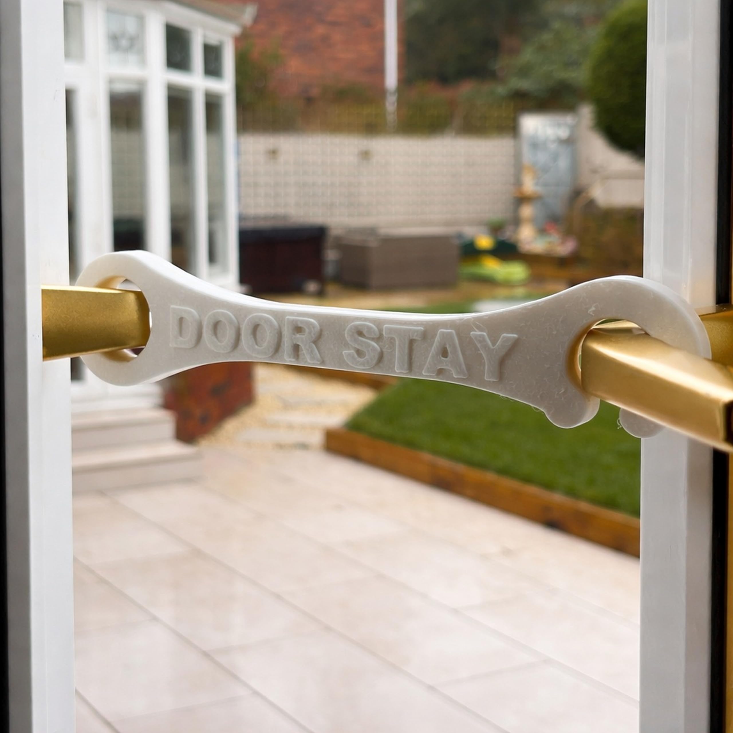 Door Stay – Hold Open Patio Door Holder – French Door Stay Restraint – For Cats & Dogs – Ventilation Aid – Creates Controlled 18–20 cm Opening (White)