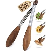 Boxiki Kitchen Wooden Tongs for Cooking - Nonstick Kitchen Salad Tongs for Serving Food, Grilling, Cooking, BBQ and Tossing Salad - Made of Natural Walnut Wood, Size 12-inch
