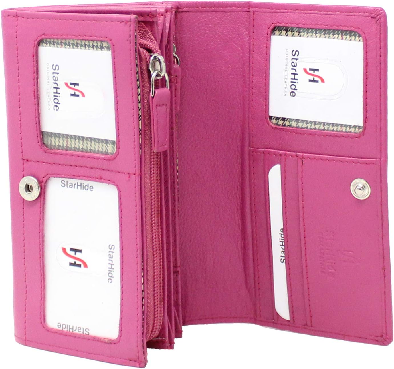 STARHIDE Ladies RFID Long Clutch Wallet, Soft Genuine Leather Flap Over Women Purse, Credit Cardholder - Image 3