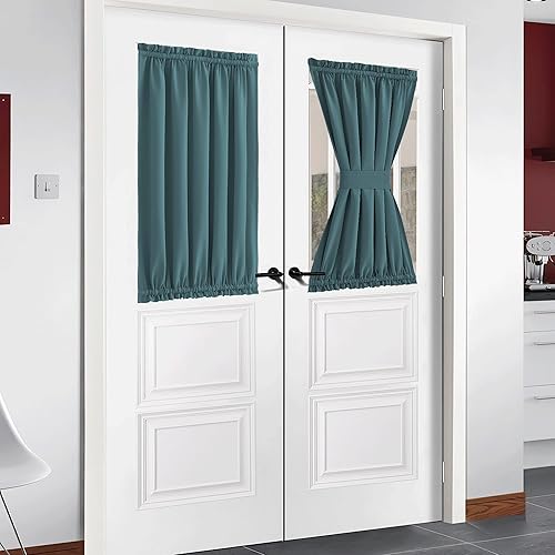 NICETOWN Blackout Curtains for French Door Window - Room Darkening Thermal Insulated Curtain Panel for Kitchen/Bathroom/Front Door, 54W by 40L inches, Sea Teal, 1 Panel