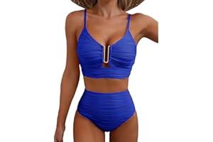 SOUYAGA 2 Piece Bikini Set for Women High Waisted Tummy Control Swimsuits Summer U-Wire Cutout Textured Swimsuit