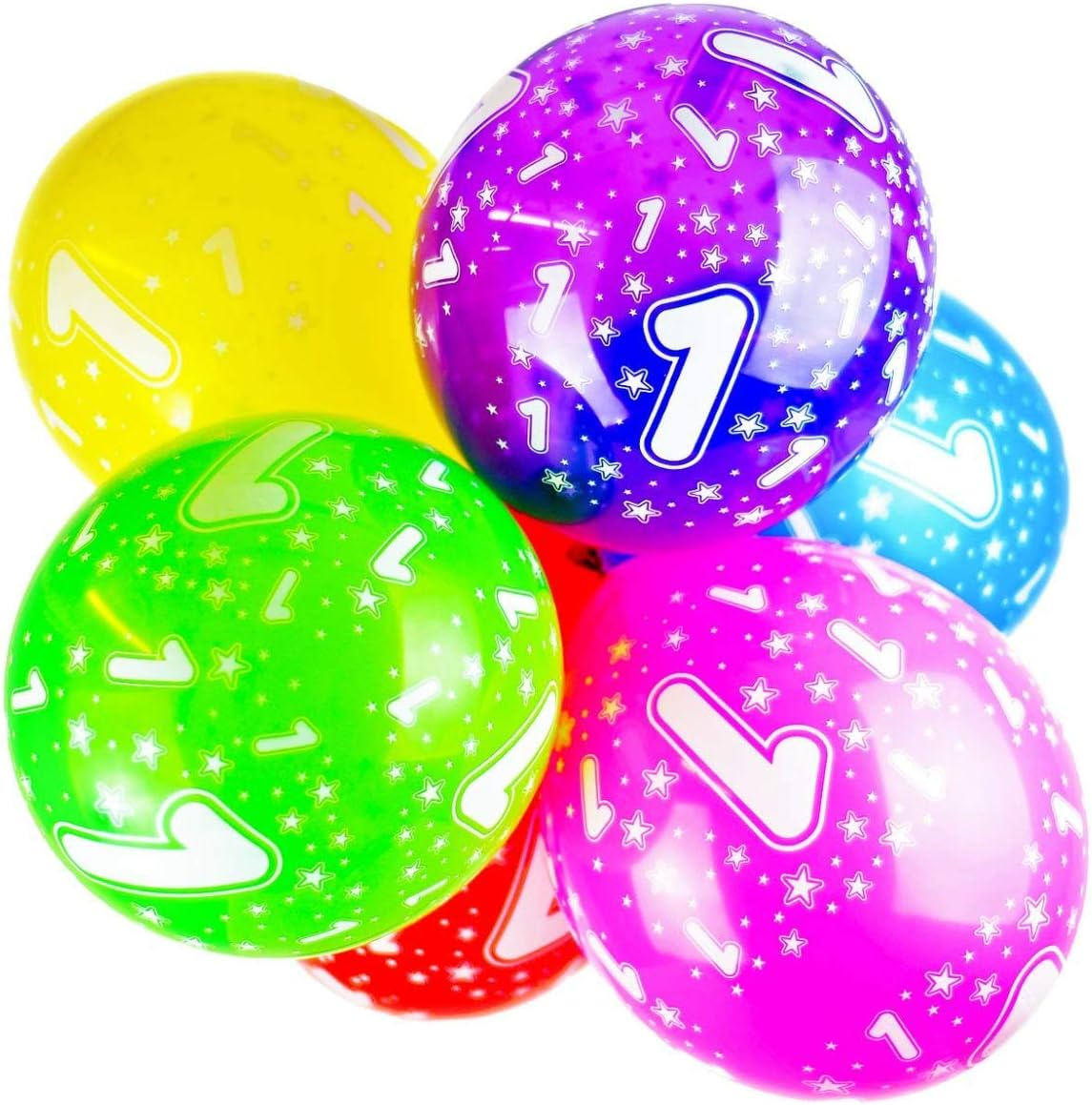 Happium 1st Birthday Balloons, 12" Multicoloured Numbers Printed Latex Age Balloons