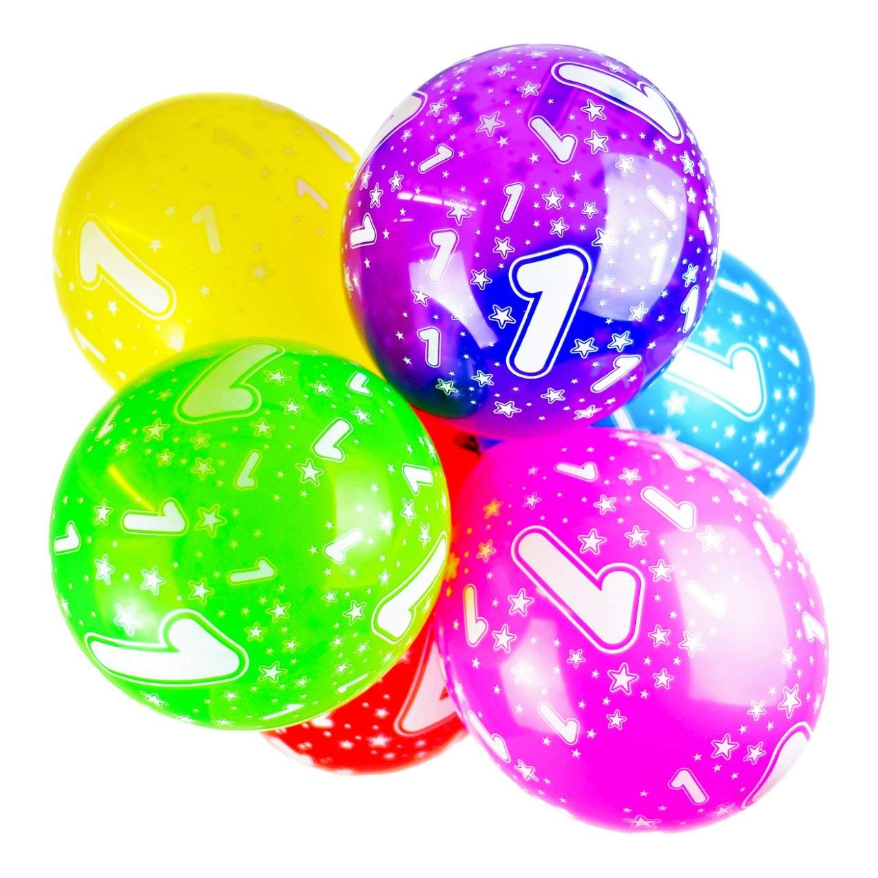 Happium 1st Birthday Balloons, 12" Multicoloured Numbers Printed Latex Age Balloons, Birthday Digit 1 for Girls Boys 1 Year Old Decorations, 1st Anniversary Party (Pack of 10)