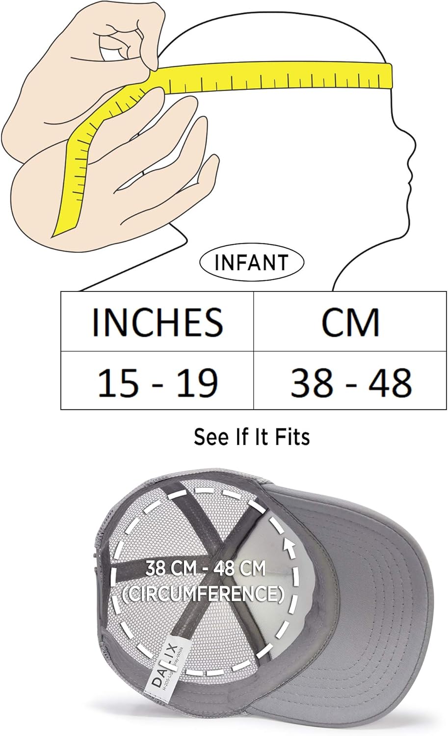 DALIX Infant Trucker Hat Baby Cap Tiny Extra Small Girls Boys in Gray White: Clothing