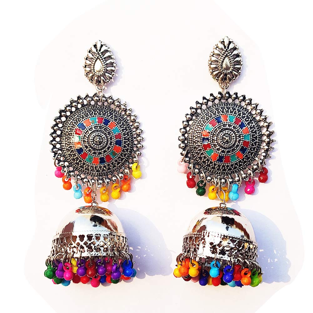 Buy Multicolor fully Rajasthani silver Earrings (multi) for girls and