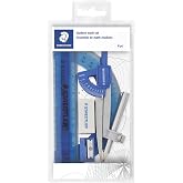 STAEDTLER Student Math Set - Essential School Supplies with 6-Piece - Compass, 6in Ruler, 180&deg; Protractor, Pencil, Eraser &amp; Sharpener in Zippered Storage Pouch