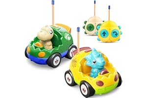 Kidz do 2 Pack Dinosaur Remote Control Cars for Toddlers 2 3 4 5 Years Old - Birthday Gift Ideas for Boys Ages 2-5, Kids Dino Toys RC Vehicle with Lights and Music for Family Fun(Yellow Green)