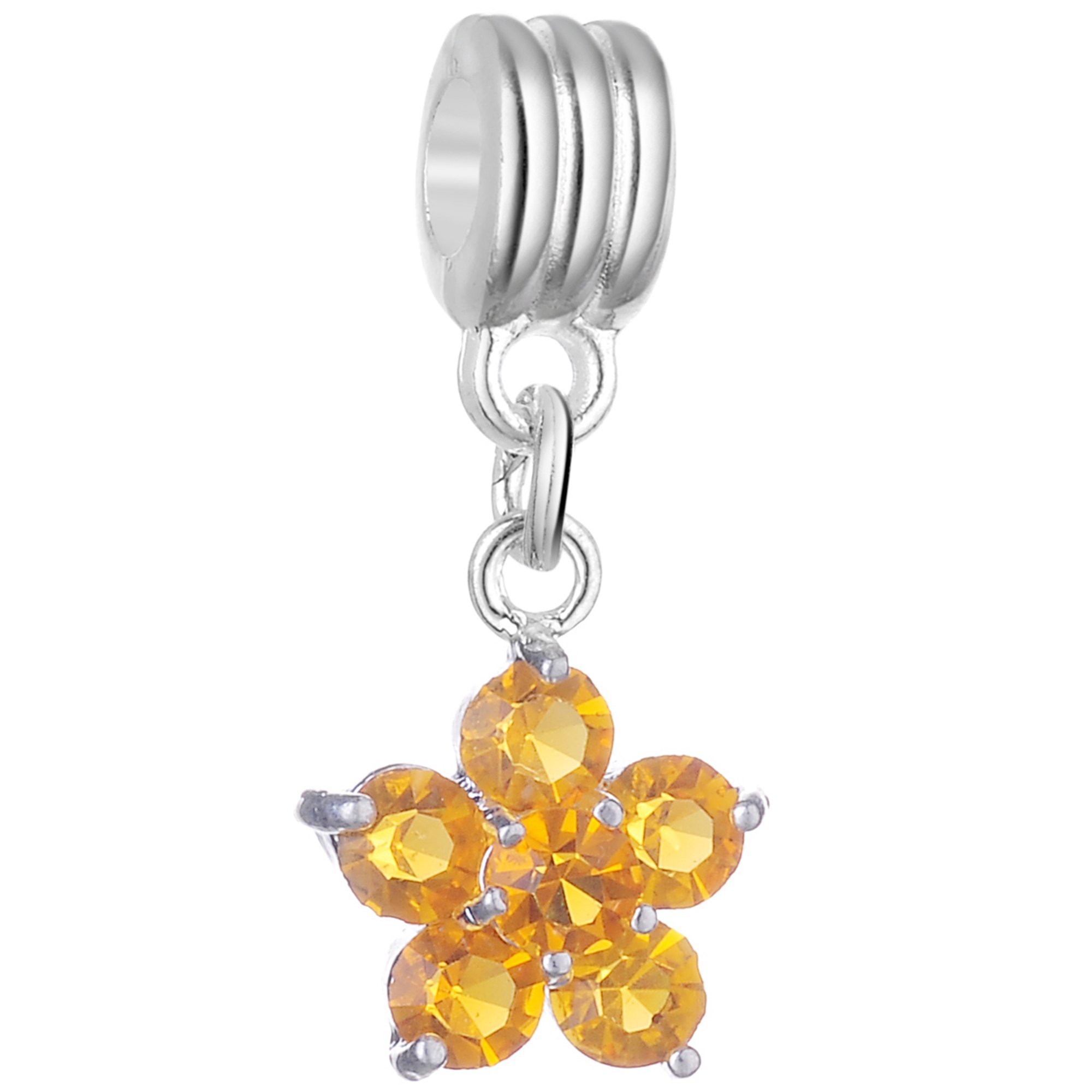 RUBYCA 10Pcs Flower Dangle Pendant Charm Beads Crystal Rhinestone European Bracelet Amber Gold