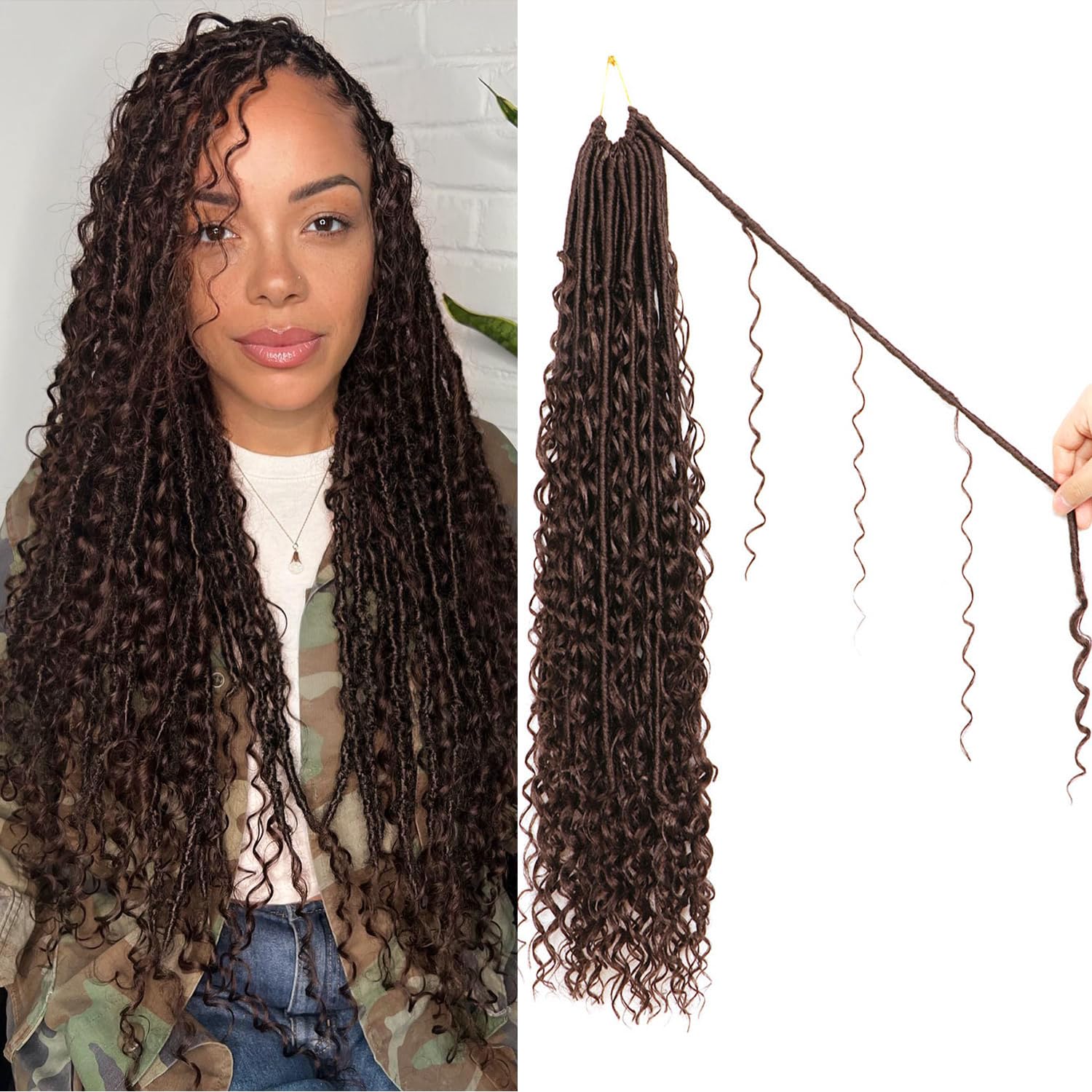 Faux Locs Crochet Hair-Soft Locs Crochet Braids Hair Extensions Goddess Braids Extensions Hair (#4, 24Inch (Pack of 8))