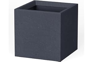 Kante 12 Inch Square Concrete Planter for Outdoor Indoor Home Patio Garden, Large Plant Pot with Drainage Hole and Rubber Plug, Charcoal