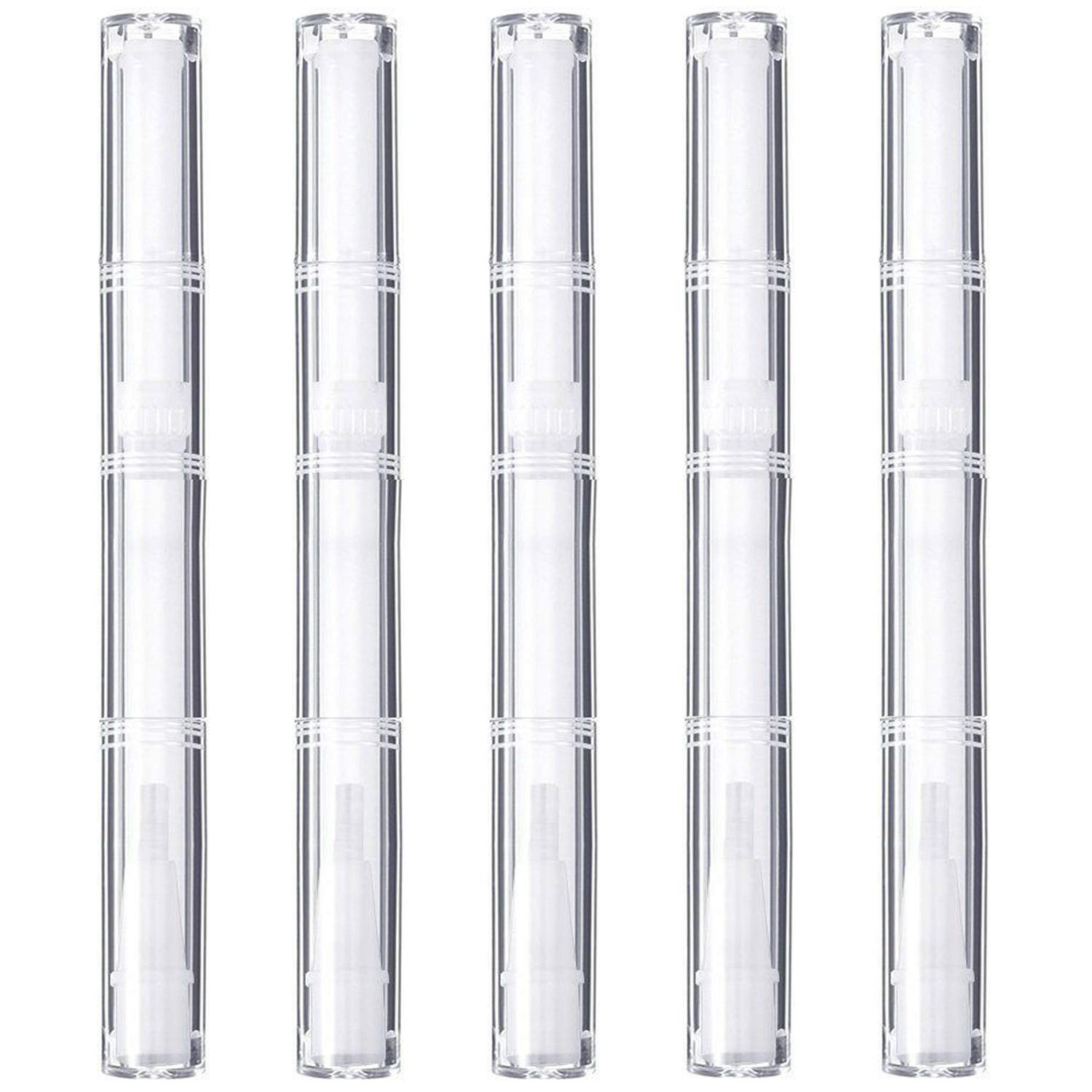 Transparent Twist Pens, 5 Pack 3 ml Empty Nail Oil Pen with Brush Tip, Cosmetic Lip Gloss Container Applicators, Eyelash Growth Liquid Tube