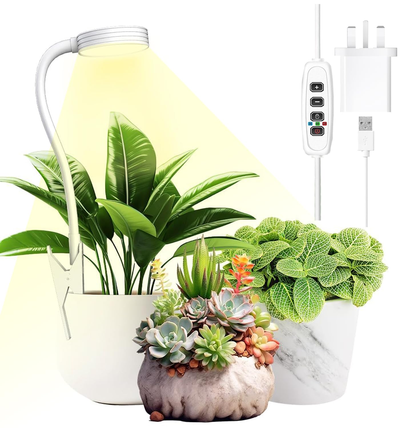 IMVSINCERE Grow Lights for Indoor Plants,Clip On LED Full Spectrum Grow Light for Small Plants,5000k Small Growing Led Light with 360° Gooseneck,3/9/12H Timer, 10 Brightness, 5W,White