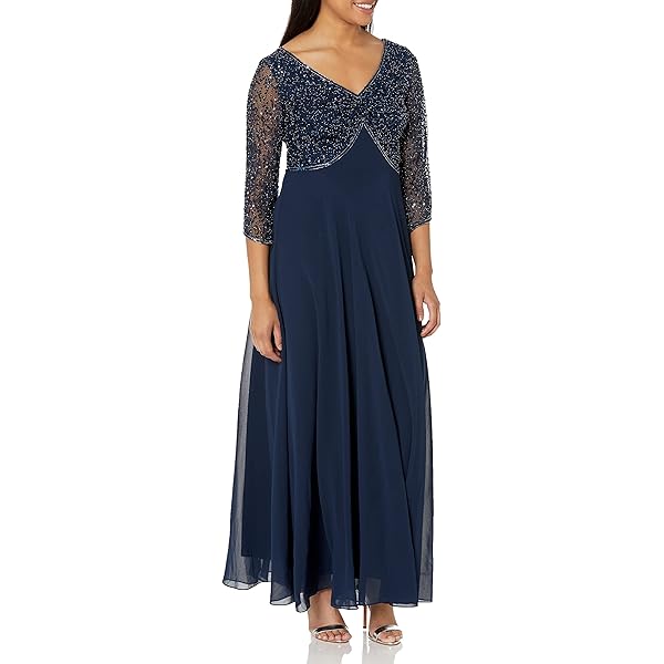 Amazon.com: J Kara Women's 3/4 Floral Beaded Pop Over Gown Dress,  Navy/Luster/Grey, 10 : Clothing, Shoes & Jewelry