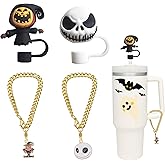 4 pcs Halloween Cute Silicone Straw Topper 10mm for Stanley Cups,Halloween Charms Chain for Stanley Tumbler with Handle,Stanley Cup Accessories (Ghostface+Scarecrow)