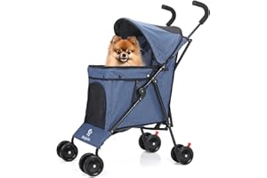 Wedyvko Travel Portable Dog Stroller, Pet Stroller for Small Puppy Dogs & Cats, Up to 33 lbs, Navy Blue