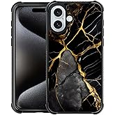 DJSOK Compatible with iPhone 16 Case,Design Pattern Back Bumper Anti Scratch Reinforced Corners Soft TPU Caver,Cases for Men Women-Luxury Black Gold Marble