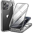 Miracase Glass Series for iPhone 15 Pro Case 6.1 Inch, Full-Body Drop Proof Phone Case for iPhone 15 Pro with Built-in 9H Tempered Glass Screen Protector + Camera Protector, Clear Black