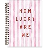 TFKFJLF How Lucky are We Notebook for Teen Girls, Pink Striped Trendy Journal, Coquette Pink Preppy Aesthetic Notebooks, Hardcover Spiral Notebook Journal 5.5x8.3 Inch