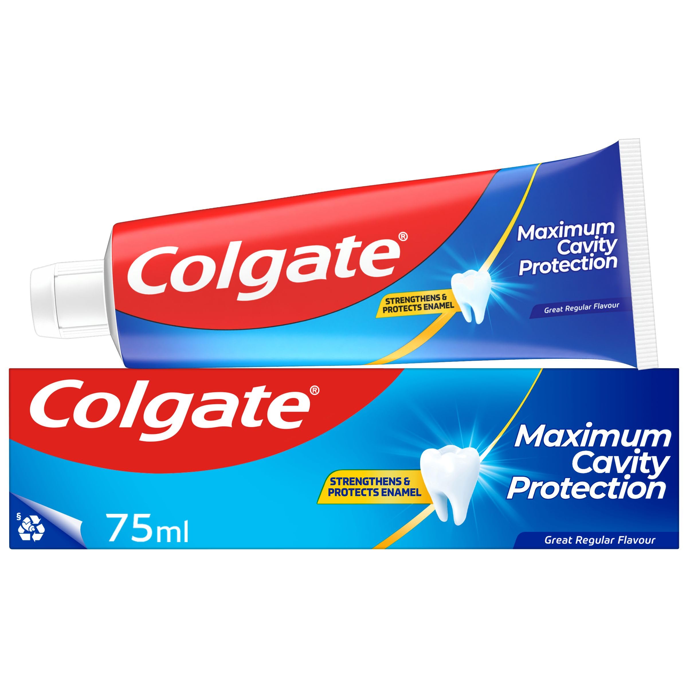 Colgate Maximum Cavity Protection Toothpaste 75ml, with Calcium Boost, Strengthens and Protects Enamel, Protects Against Cavities, Fluoride Toothpaste, Great Regular Flavour