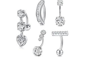 Incaton 14G Belly Button Rings Butterfly Heart Diamond, Stainless Steel Dangle Belly Rings For Women, 6mm Short Bar/ 10mm Hypoallergenic Navel Piercings