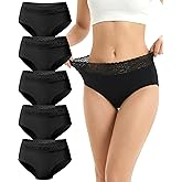Cevapro Seamless Underwear for Women With Soft Lace Waistband, No Show Laser Cut Lace Panties Women Underwear Seamless 5 Pack