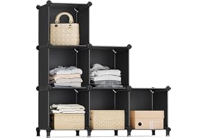 SONGMICS 6 Cube Storage Organizer, DIY Closet Shelf, Plastic Clothes Organizer, Modular Bookcase, 11.8 x 11.8 x 11.8 Inch Cub